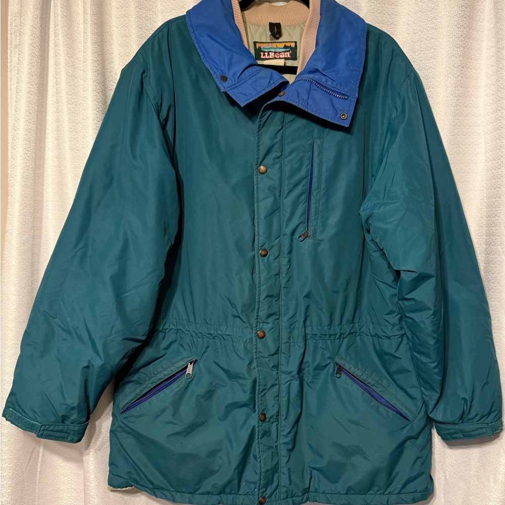 Vintage L.L. Bean Men's Teal and Navy Penobscot Parka Puffer Jacket